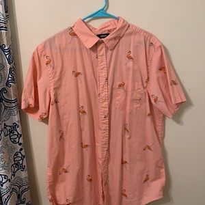 Urban Pipeline Flamingo-Patterned Short Sleeve Button Down Shirt